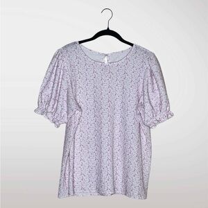 Pink Floral Puff Sleeve Blouse Size Large